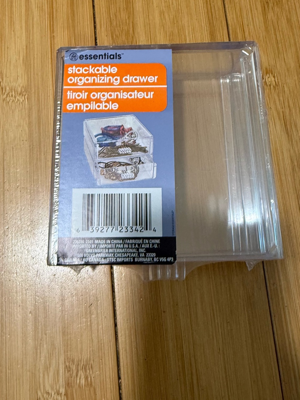 essentials Clear Stackable Organizing Drawer with Orange Label
